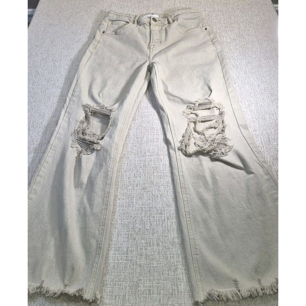 RISEN Women's Jeans Distressed Beige Flared Jeans Waist 30/Size 11